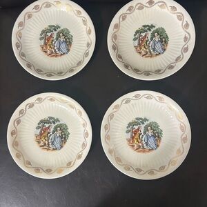 Set of 4 Royal China Early American 22k Gold Trimmed Salad Desert Plate Dish